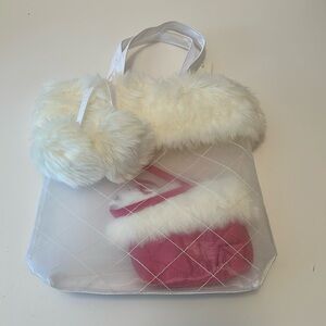 Tote bag. ,fancy clear white tote  bag with small matching pink color